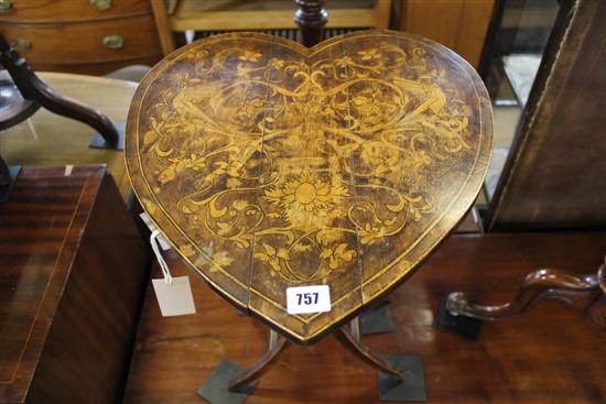 Late Victorian heart-shaped folding occasional table with pokerwork decoration